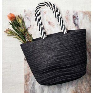 Rachel Zoe Woven Tote Bag Black & White Striped Handles